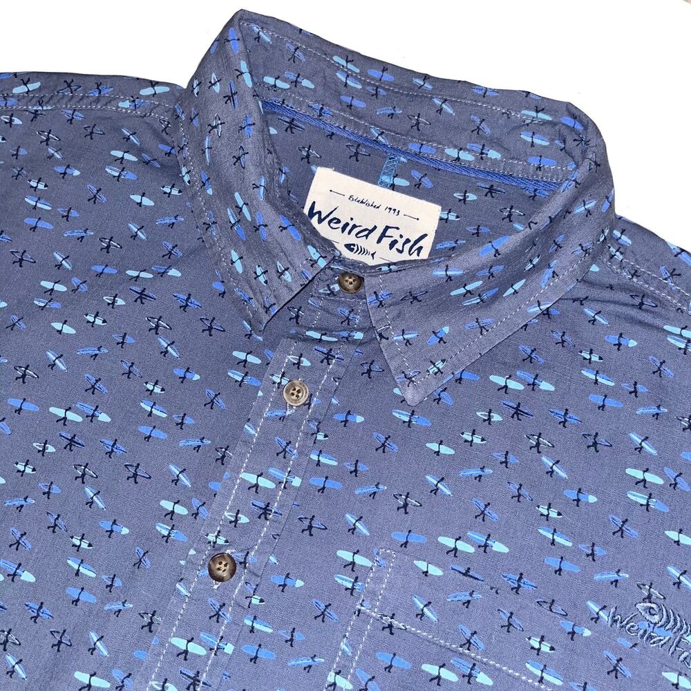 WEIRD FISH Men's Elm‎ Short Sleeve Button Up XL Denim